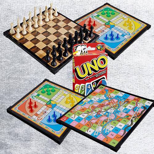 Marvelous 2-in-1 Wooden Board Game with Mattel Uno Card Game