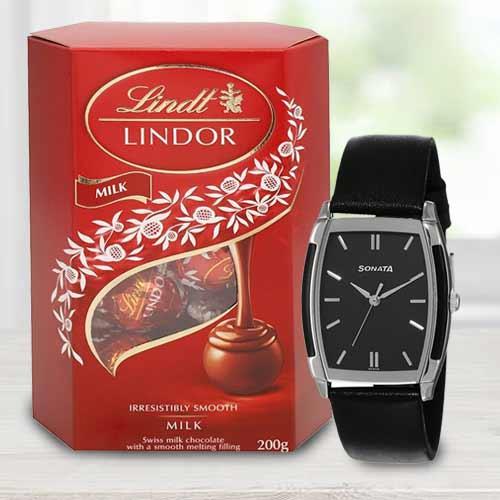Exclusive Sonata Analog Mens Watch N Lindt Chocolate