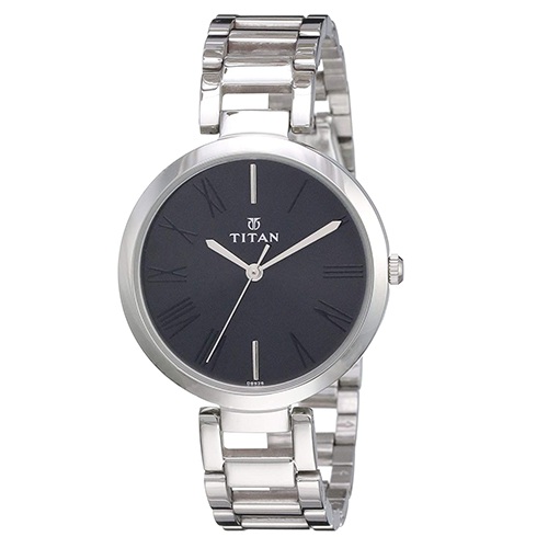 Admirable Titan Womens Watch with Black Dial Silver Strap
